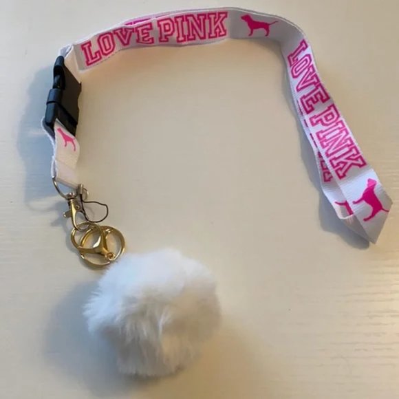 NEW PINK Victoria’s Secret LOVE PINK Detachable Lanyard Keys Soft Fuzzy Pompom - Picture 2 of 5